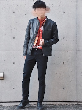 「BACK NUMBER（バックナンバー）のアイテム（ライダースジャケット）」を使った、Michi さん（メンズ・176cm）の冬コーディネート