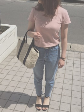 「OZOC（オゾック）のアイテム（かごバッグ）」を使った、yu🍒さん（レディース・158cm）の春コーディネート