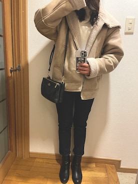 「niko and...（ニコアンド）のアイテム（ムートンコート）」を使った、yu🍒さん（レディース・158cm）の冬コーディネート