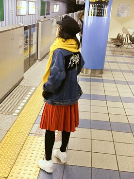 「MOUSSY（マウジー）のアイテム（デニムジャケット、ブルー系）」を使った、twiggysung さん（レディース・153cm）の冬コーディネート