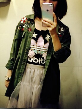 「PULL&BEAR（プルアンドベア）のアイテム（ミリタリージャケット）」を使った、twiggysung さん（レディース・153cm）の冬コーディネート