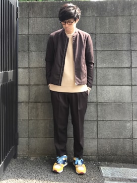 「HARE（ハレ）のアイテム（その他アウター、ブラウン系）」を使った、takeregas.さん（メンズ・172cm）の春コーディネート