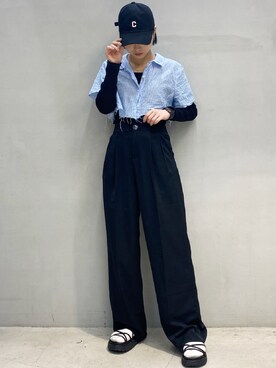 「PUBLUX（パブリュクス）のアイテム（スラックス）」を使った、ハルカさん（レディース・162cm）の夏コーディネート