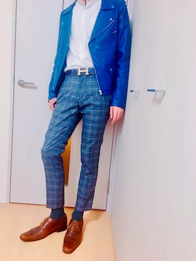 「おじさん」｜「アイテム（ライダースジャケット）」を使った、いずさん（メンズ・180cm）の冬コーディネート