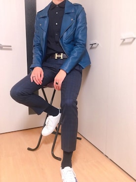 「LUCY（ルーシー）のアイテム（ライダースジャケット）」を使った、いずさん（メンズ・180cm）の冬コーディネート