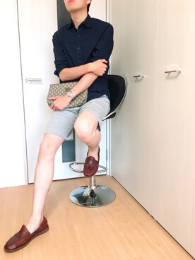 「CHAMULA（チャムラ）のアイテム（スリッポン）」を使った、いずさん（メンズ・180cm）の夏コーディネート