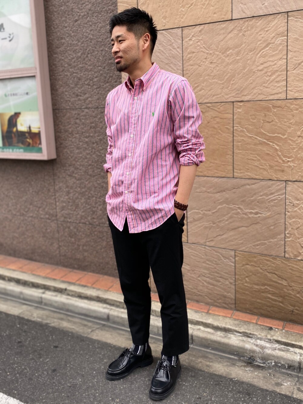 「ピンク、春コーデ、お洒落さんとつながりたい、オトナカジュアル、休日スタイル、はるコーデ、ポロラルフローレン」｜「POLO RALPH LAURENのアイテム（シャツ/ブラウス、ピンク系）」を使った、たく@名古屋さん（メンズ・177cm）の春コーディネートの1枚目の写真