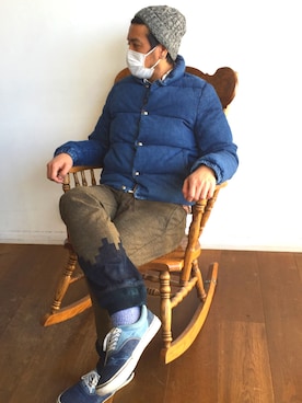 「アイテム（ダウンジャケット/コート、ブルー系）」を使った、Mikottyさん（メンズ・170cm）の冬コーディネート