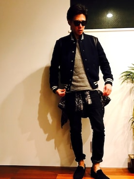 「SAINT LAURENT PARIS（サンローランパリ）のアイテム（ブルゾン）」を使った、tockyさん（メンズ・175cm）の冬コーディネート