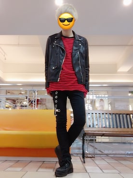 「SPINNS（スピンズ）のアイテム（ライダースジャケット）」を使った、Royさん（メンズ・176cm）の冬コーディネート