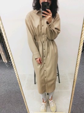 「レザーコーデ」｜「アイテム（ワンピース/ドレス）」を使った、あめみやさん（レディース・170cm）の冬コーディネート
