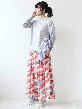 「Three Four Time（ｽﾘｰﾌｫｰﾀｲﾑ）のアイテム（スウェット）」を使った、あめみやさん（レディース・170cm）の春コーディネート