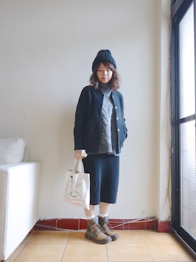「Champion（チャンピオン）のアイテム（スタジャン）」を使った、人可さん（レディース・151cm）の冬コーディネート
