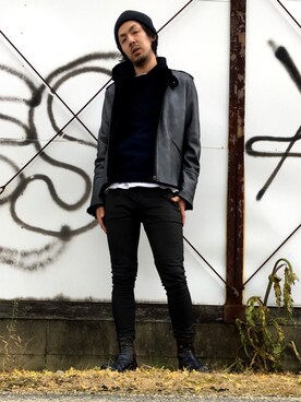 「SCOTCH & SODA（スコッチ アンド ソーダ）のアイテム（ニットキャップ/ビーニー）」を使った、MIYABIさん（メンズ・180cm）の冬コーディネート