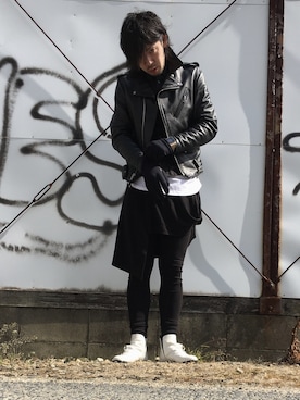 「ロング丈」｜「アイテム（ライダースジャケット）」を使った、MIYABIさん（メンズ・180cm）の春コーディネート