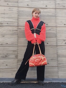 「H&M（エイチ・アンド・エム）のアイテム（Knitwear、オレンジ系）」を使った、OLUBOBOさん（レディース・154cm）の秋コーディネート