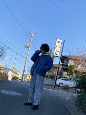 「WEGO（ウィゴー）のアイテム（Denim jacket、ブルー系）」を使った、OLUBOBOさん（レディース・154cm）の冬コーディネート