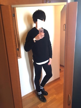 「RAGEBLUE（レイジブルー）の＜トレンドのロング丈＞ワッフルロングカットソー/733404（Tシャツ/カットソー）」を使った、ふくちゃんさん（メンズ・175cm）の冬コーディネート