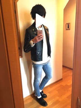 「ダニエルウェリントン」｜「アイテム（ライダースジャケット）」を使った、ふくちゃんさん（メンズ・175cm）の冬コーディネート