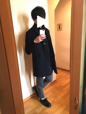「ダニエルウェリントン」｜「アイテム（チェスターコート）」を使った、ふくちゃんさん（メンズ・175cm）の冬コーディネート