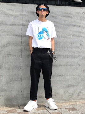 「FLAGSTUFF（フラグスタフ）のアイテム（ハンチング/ベレー帽）」を使った、TogAさん（メンズ・165cm）の夏コーディネート