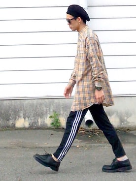 「バーバリー」｜「アイテム（ハンチング/ベレー帽）」を使った、TogAさん（メンズ・165cm）の夏コーディネート