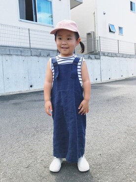 「サロペットスカート」｜「アイテム（スリッポン）」を使った、meropakaさん（キッズ・90cm）の秋コーディネート