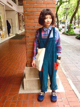 「planet（planet）のアイテム（オールインワン・サロペット）」を使った、三皮三皮さん（レディース・158cm）の春コーディネート