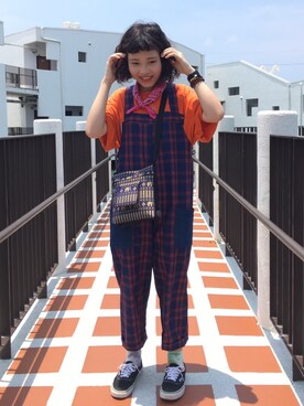 「planet（planet）のアイテム（オールインワン・サロペット）」を使った、三皮三皮さん（レディース・158cm）の夏コーディネート