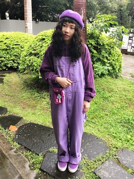 「紫色穿搭」｜三皮三皮さん（レディース・158cm）の冬コーディネート