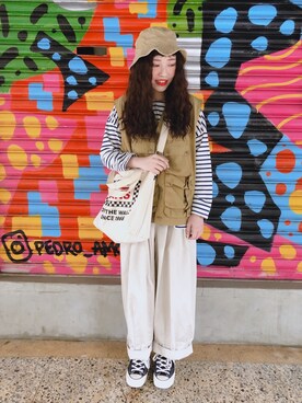 「planet（planet）のアイテム」を使った、三皮三皮さん（レディース・158cm）の春コーディネート