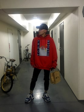 「AZSのアイテム（キャップ）」を使った、Kさん（メンズ・172cm）の秋コーディネート