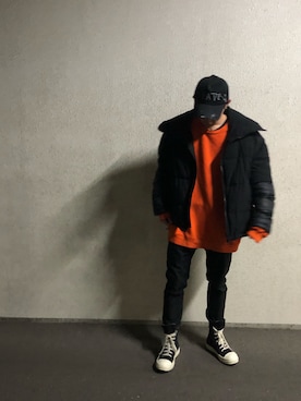 「AZSのアイテム（キャップ）」を使った、Kさん（メンズ・172cm）の冬コーディネート