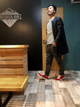 「フユコーデ」｜「アイテム（ニットキャップ/ビーニー）」を使った、Shinyu Tanakaさん（メンズ・173cm）の冬コーディネート