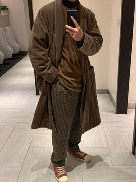 「SENSE OF PLACE by URBAN RESEARCH（センスオブプレイスバイアーバンリサーチ）のアイテム（ピーコート）」を使った、Ian Wuさん（メンズ・177cm）の冬コーディネート