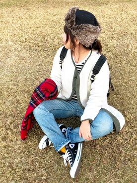 「SEVENDAYS=SUNDAY（セブンデイズサンデイ）のアイテム（ノーカラージャケット）」を使った、ななおさん（レディース・162cm）の冬コーディネート