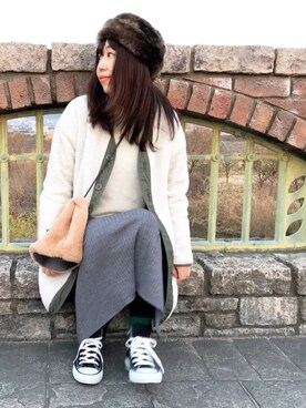 「SEVENDAYS=SUNDAY（セブンデイズサンデイ）のアイテム（ノーカラージャケット）」を使った、ななおさん（レディース・162cm）の冬コーディネート