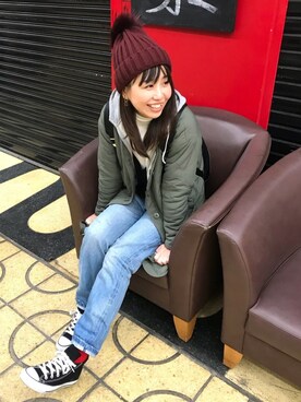 「SEVENDAYS=SUNDAY（セブンデイズサンデイ）のアイテム（ノーカラージャケット）」を使った、ななおさん（レディース・162cm）の冬コーディネート