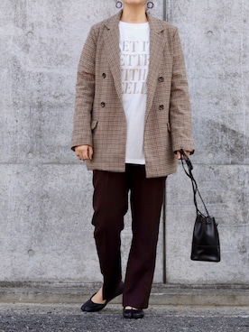 「fifth（フィフス）のフェイクレザー巾着バッグ（ハンドバッグ）」を使った、ななおさん（レディース・162cm）の秋コーディネート