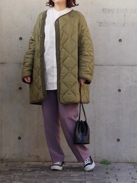 「fifth（フィフス）のフェイクレザー巾着バッグ（ハンドバッグ）」を使った、ななおさん（レディース・162cm）の冬コーディネート