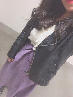 「archives（アルシーヴ）のアイテム（ライダースジャケット）」を使った、みぽさん（レディース・166cm）の秋コーディネート