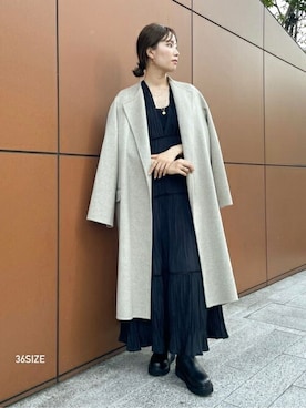 「アイテム（ノーカラーコート、ベージュ系）」を使った、risaさん（レディース・155cm）の秋コーディネート