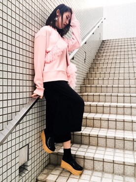 「アイテム（スウェット、ピンク系）」を使った、Narcissus-japanさん（レディース・160cm）の冬コーディネート