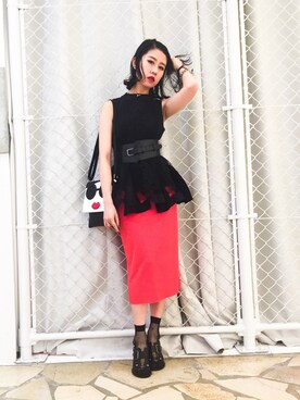 「アイテム（スカート、オレンジ系）」を使った、Narcissus-japanさん（レディース・160cm）の夏コーディネート