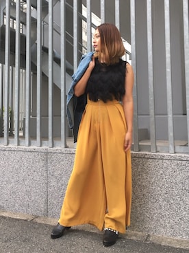 「アイテム（パンツ、イエロー系）」を使った、Narcissus-japanさん（レディース・160cm）の夏コーディネート