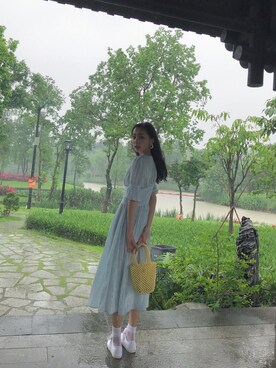 「夏目原创のアイテム（ワンピース、ブルー系）」を使った、肉酱-姐姐さん（レディース）の夏コーディネート