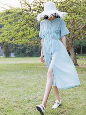 「休闲」｜「アイテム（スリッポン）」を使った、肉酱-姐姐さん（レディース・163cm）の夏コーディネート