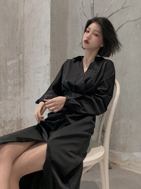 「淘宝搜索店铺：夏目 Virgoのアイテム（シャツワンピース、ブラック系）」を使った、肉酱-姐姐さん（レディース）の秋コーディネート