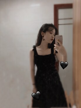 「淘宝搜索：夏目 Virgoのアイテム（ワンピース、ブラック系）」を使った、肉酱-姐姐さん（レディース）の秋コーディネート