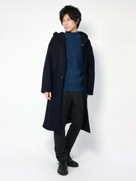 「HARE（ハレ）のアイテム（チェスターコート）」を使った、むんさん（メンズ・179cm）の冬コーディネート